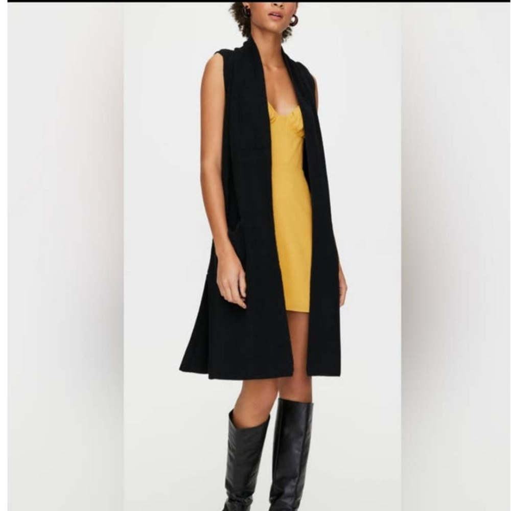 Wilfred By Aritizia Black Sleeveless Merino Wool‎ Open Front Pocket Cardigan XXS